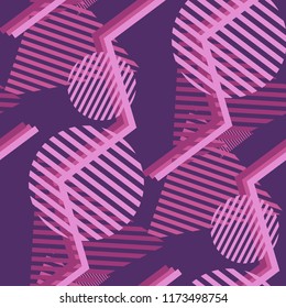 Seamless Pop Art Pattern. Abstract Colorful Texture with Lines and Geometric Figures for Linen, Paper, Tablecloth. Vintage Seamless Multicolor Background in Disco Style. Vector Texture.