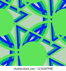 Seamless Pop Art Pattern. Abstract Colorful Texture with Lines and Geometric Figures for Calico, Print, Textile. Modern Seamless Multicolor Background in Disco Style. Vector Texture.