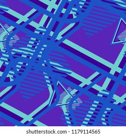Seamless Pop Art Pattern. Abstract Colorful Texture with Lines and Geometric Figures for Wallpaper, Fabric, Textile