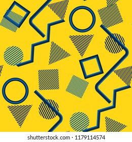 Seamless Pop Art Pattern. Abstract Colorful Texture with Lines and Geometric Figures for Wallpaper, Print, Cotton.