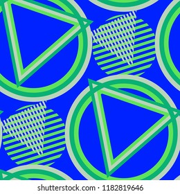 Seamless Pop Art Pattern. Abstract Color Texture with Lines and Geometric Figures for Cotton, Print, Textile. Trendy Seamless Multicolor Background in Disco Style. Vector Texture.