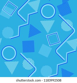 Seamless Pop Art Pattern. Abstract Color Texture with Lines and Geometric Figures for Wallpaper, Print, Textile. Modern Seamless Multicolor Background in Disco Style. Vector Texture.