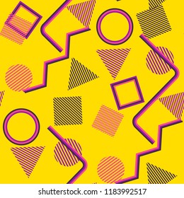 Patrón de arte pop sin problemas. Textura abstracta colorida con líneas y figuras geométricas para papel tapiz, impresión, textil. Fondo Multicolor moderno y transparente en estilo Disco. Textura vectorial.