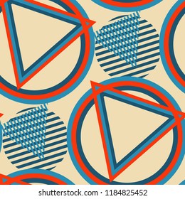 Seamless Pop Art Pattern. Abstract Colorful Texture with Lines and Geometric Figures for Cotton, Calico, Textile. Trendy Seamless Multicolor Background in Disco Style. Vector Texture.