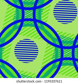 Seamless Pop Art Pattern. Abstract Colorful Texture with Lines and Geometric Figures for Print, Cloth, Textile. Vintage Seamless Multicolor Background in Disco Style. Vector Texture.