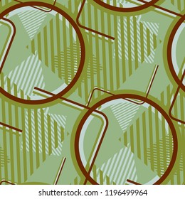 Seamless Pop Art Pattern. Abstract Colorful Texture with Lines and Geometric Figures for Fabric, Cloth, Textile. Modern Seamless Multicolor Background in Disco Style. Vector Texture.