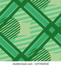 Seamless Pop Art Pattern. Abstract Colorful Texture with Lines and Geometric Figures for Chintz, Linen, Wallpaper. Trendy Seamless Multicolor Background in Disco Style. Vector Texture.