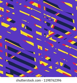 Seamless Pop Art Pattern. Abstract Color Texture with Lines and Geometric Figures for Wallpaper, Fabric, Print. Modern Seamless Multicolor Background in Disco Style. Vector Texture.