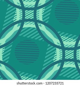 Seamless Pop Art Pattern. Abstract Colorful Texture with Lines and Geometric Figures for Print, Fabric, Textile.  Modern Seamless Multicolor Background in Disco Style. Vector Texture.