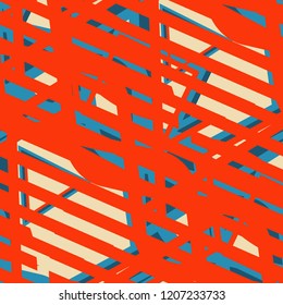 Seamless Pop Art Pattern. Abstract Color Texture with Lines and Geometric Figures for Wallpaper, Fabric, Print. Retro Seamless Multicolor Background in Disco Style. Vector Texture.