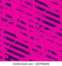 Seamless Pop Art Pattern. Abstract Colorful Texture with Lines and Geometric Figures for Fabric, Cloth, Textile. Modern Seamless Multicolor Background in Disco Style. Vector Texture.
