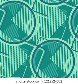 Seamless Pop Art Pattern. Abstract Color Texture with Lines and Geometric Figures for Wallpaper, Print, Textile. Modern Seamless Multicolor Background in Disco Style. Vector Texture.