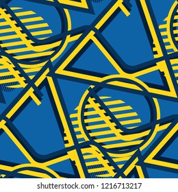 Seamless Pop Art Pattern. Abstract Colorful Texture with Lines and Geometric Figures for Cotton, Print, Textile. Modern Seamless Multicolor Background in Disco Style. Vector Texture.