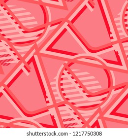 Seamless Pop Art Pattern. Abstract Color Texture with Lines and Geometric Figures for Print, Cloth, Textile. Modern Seamless Multicolor Background in Disco Style. Vector Texture.
