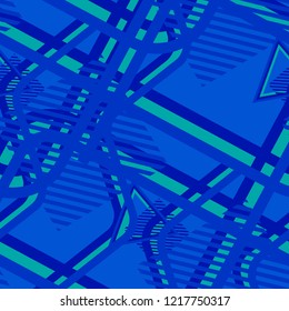 Seamless Pop Art Pattern. Abstract Color Texture with Lines and Geometric Figures for Dress, Paper, Tablecloth. Trendy Seamless Multicolor Background in Disco Style. Vector Texture.