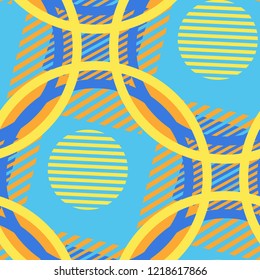 Seamless Pop Art Pattern. Abstract Color Texture with Lines and Geometric Figures for Chintz, Curtain, Paper. Retro Seamless Multicolor Background in Disco Style. Vector Texture.