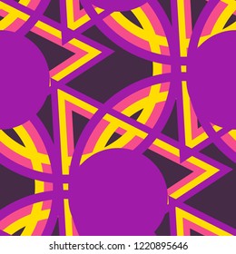 Seamless Pop Art Pattern. Abstract Colorful Texture with Lines and Geometric Figures for Print, Cloth, Textile. Trendy Seamless Multicolor Background in Disco Style. Vector Texture.