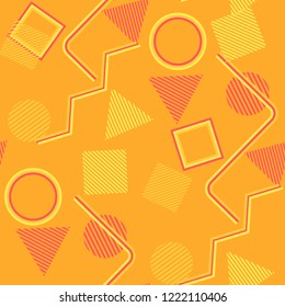 Seamless Pop Art Pattern. Abstract Color Texture with Lines and Geometric Figures for Dress, Curtain, Tablecloth. Trendy Seamless Multicolor Background in Disco Style. Vector Texture.