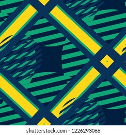 Seamless Pop Art Pattern. Abstract Color Texture with Lines and Geometric Figures for Wallpaper, Cotton, Textile. Trendy Seamless Multicolor Background in Disco Style. Vector Texture.