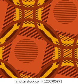 Seamless Pop Art Pattern. Abstract Color Texture with Lines and Geometric Figures for Wallpaper, Print, Textile. Trendy Seamless Multicolor Background in Disco Style. Vector Texture.