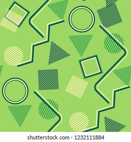 Seamless Pop Art Pattern. Abstract Colorful Texture with Lines and Geometric Figures for Dress, Paper, Tablecloth. Modern Seamless Multicolor Background in Disco Style. Vector Texture.