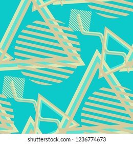 Seamless Pop Art Pattern. Abstract Colorful Texture with Lines and Geometric Figures for Chintz, Linen, Wallpaper. Trendy Seamless Multicolor Background in Disco Style. Vector Texture.