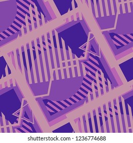 Seamless Pop Art Pattern. Abstract Colorful Texture with Lines and Geometric Figures for Print, Cloth, Fabric. Modern Seamless Multicolor Background in Disco Style. Vector Texture.