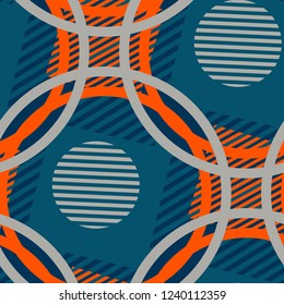 Seamless Pop Art Pattern. Abstract Color Texture with Lines and Geometric Figures for Wallpaper, Cotton, Textile. Modern Seamless Multicolor Background in Disco Style. Vector Texture.