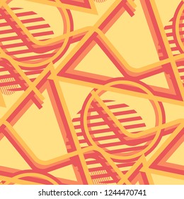 Seamless Pop Art Pattern. Abstract Color Texture with Lines and Geometric Figures for Print, Fabric, Textile.  Retro Seamless Multicolor Background in Disco Style. Vector Texture.