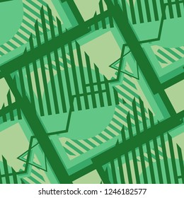 Seamless Pop Art Pattern. Abstract Color Texture with Lines and Geometric Figures for Linen, Paper, Tablecloth. Modern Seamless Multicolor Background in Disco Style. Vector Texture.
