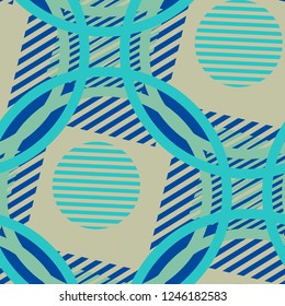 Seamless Pop Art Pattern. Abstract Color Texture with Lines and Geometric Figures for Wallpaper, Fabric, Print. Retro Seamless Multicolor Background in Disco Style. Vector Texture.
