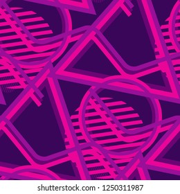 Seamless Pop Art Pattern. Abstract Color Texture with Lines and Geometric Figures for Dress, Paper, Tablecloth. Trendy Seamless Multicolor Background in Disco Style. Vector Texture.