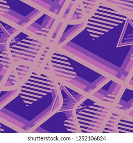 Seamless Pop Art Pattern. Abstract Color Texture with Lines and Geometric Figures for Print, Fabric, Textile. Vintage Seamless Multicolor Background in Disco Style. Vector Texture.