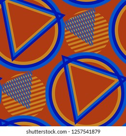 Seamless Pop Art Pattern. Abstract Colorful Texture with Lines and Geometric Figures for Wallpaper, Fabric, Textile. Vintage Seamless Multicolor Background in Disco Style. Vector Texture.