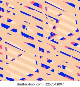 Seamless Pop Art Pattern. Abstract Colorful Texture with Lines and Geometric Figures for Cotton, Print, Textile. Retro Seamless Multicolor Background in Disco Style. Vector Texture.