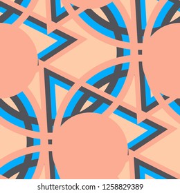 Seamless Pop Art Pattern. Abstract Colorful Texture with Lines and Geometric Figures for Print, Fabric, Cloth. Modern Seamless Multicolor Background in Disco Style. Vector Texture.