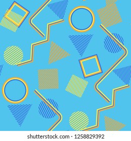 Seamless Pop Art Pattern. Abstract Color Texture with Lines and Geometric Figures for Cotton, Print, Textile. Retro Seamless Multicolor Background in Disco Style. Vector Texture.