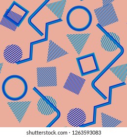 Seamless Pop Art Pattern. Abstract Colorful Texture with Lines and Geometric Figures for Wallpaper, Fabric, Textile. Retro Seamless Multicolor Background in Disco Style. Vector Texture.