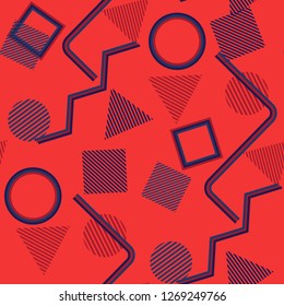 Seamless Pop Art Pattern. Abstract Colorful Texture with Lines and Geometric Figures for Print, Fabric, Textile. Vintage Seamless Multicolor Background in Disco Style. Vector Texture.