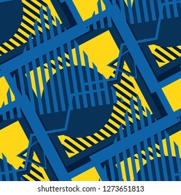 Seamless Pop Art Pattern. Abstract Colorful Texture with Lines and Geometric Figures for Print, Cloth, Textile. Trendy Seamless Multicolor Background in Disco Style. Vector Texture.