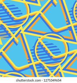 Seamless Pop Art Pattern. Abstract Colorful Texture with Lines and Geometric Figures for Wallpaper, Print, Textile. Retro Seamless Multicolor Background in Disco Style. Vector Texture.