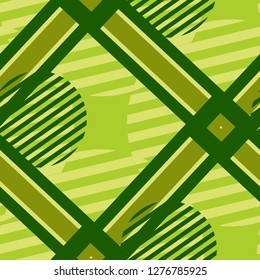 Seamless Pop Art Pattern. Abstract Colorful Texture with Lines and Geometric Figures for Cotton, Calico, Textile. Retro Seamless Multicolor Background in Disco Style. Vector Texture.