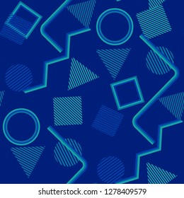Seamless Pop Art Pattern. Abstract Color Texture with Lines and Geometric Figures for Fabric, Cloth, Textile. Trendy Seamless Multicolor Background in Disco Style. Vector Texture.