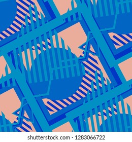 Seamless Pop Art Pattern. Abstract Color Texture with Lines and Geometric Figures for Wallpaper, Cotton, Textile. Retro Seamless Multicolor Background in Disco Style. Vector Texture.