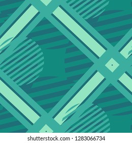 Seamless Pop Art Pattern. Abstract Colorful Texture with Lines and Geometric Figures for Print, Fabric, Textile. Vintage Seamless Multicolor Background in Disco Style. Vector Texture.