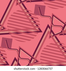 Seamless Pop Art Pattern. Abstract Colorful Texture with Lines and Geometric Figures for Wallpaper, Fabric, Textile. Vintage Seamless Multicolor Background in Disco Style. Vector Texture.