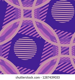 Seamless Pop Art Pattern. Abstract Colorful Texture with Lines and Geometric Figures for Print, Cloth, Fabric. Modern Seamless Multicolor Background in Disco Style. Vector Texture.