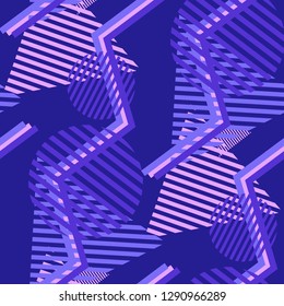 Seamless Pop Art Pattern. Abstract Color Texture with Lines and Geometric Figures for Wallpaper, Print, Textile. Vintage Seamless Multicolor Background in Disco Style. Vector Texture.