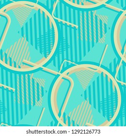 Seamless Pop Art Pattern. Abstract Colorful Texture with Lines and Geometric Figures for Dress, Curtain, Paper. Retro Seamless Multicolor Background in Disco Style. Vector Texture.
