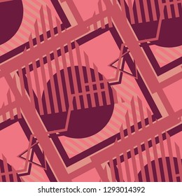 Seamless Pop Art Pattern. Abstract Colorful Texture with Lines and Geometric Figures for Cotton, Print, Textile. Trendy Seamless Multicolor Background in Disco Style. Vector Texture.